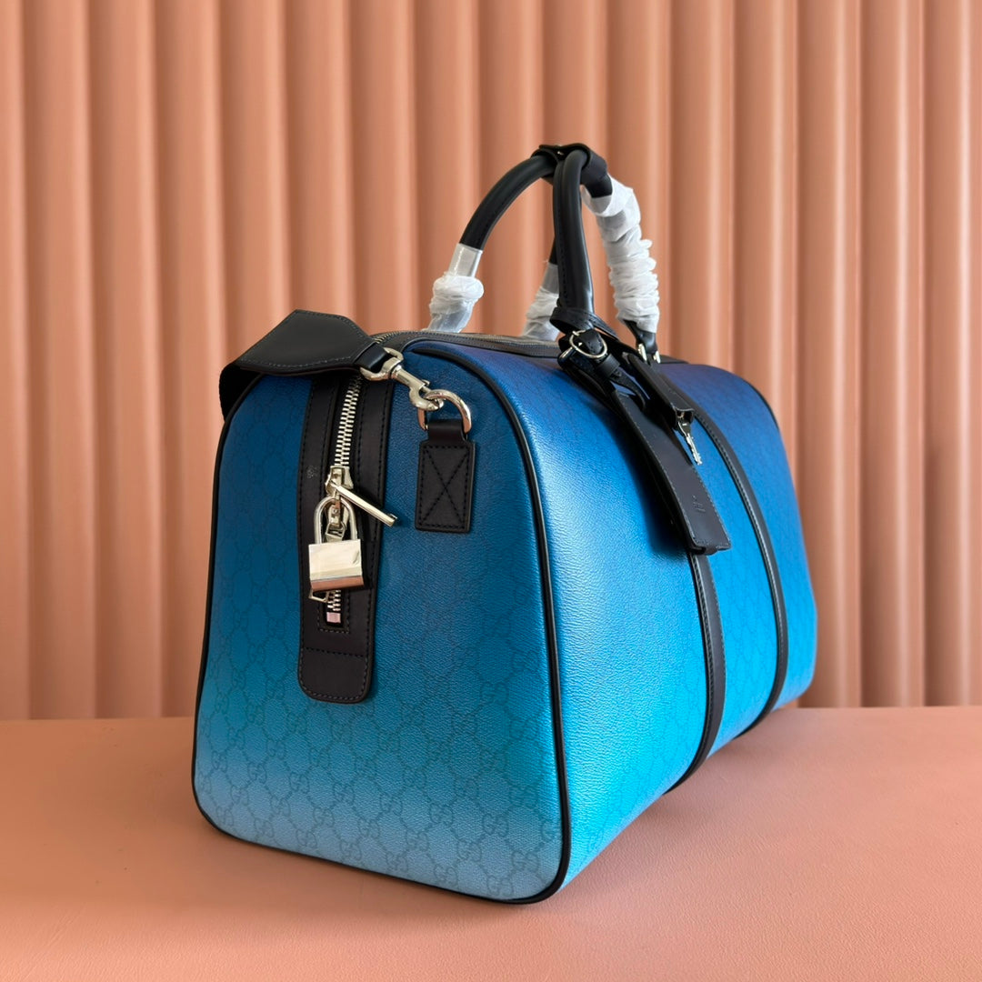 GUCCI CHROMA LARGE DUFFLE BAG 45 BLUE IN GG MONOGRAM CANVAS