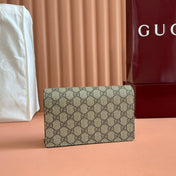 GG MARMONT WALLET ON CHAIN 20 BEIGE AND WHITE IN CALFSKIN