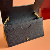 GG MARMONT WALLET ON CHAIN 20 BLUE PVC AND BEIGE IN CALFSKIN
