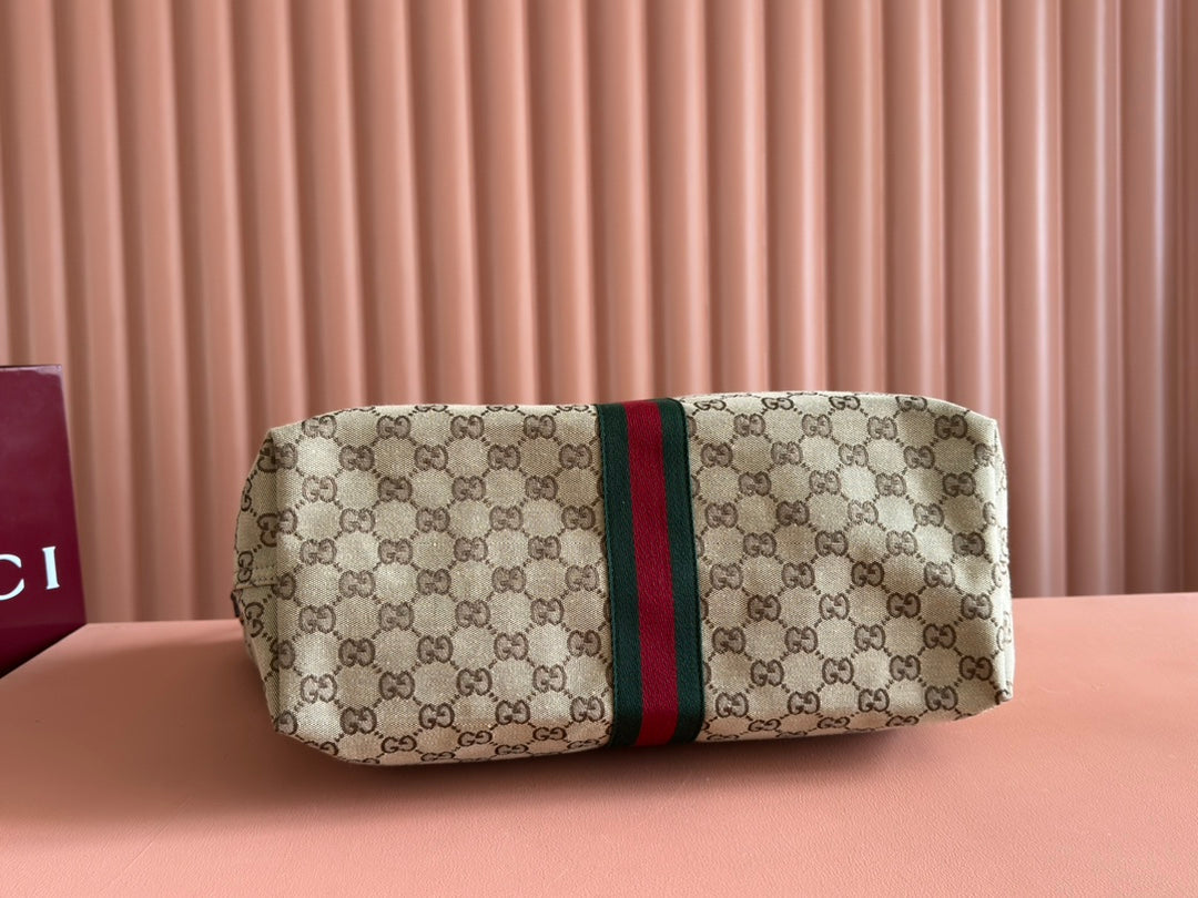 GUCCI GIGLIO LARGE TOTE BAG 60 IN BEIGE AND DARK BROWN GG CANVAS