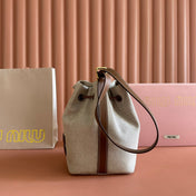 BUCKET BAG 22 BEIGE AND BRANDY IN CANVAS