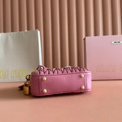 MIUMIU 26S ARCADIE MATELASSE BAG 19 IN DUSTY ROSE PINK CALFSKIN GOLD HARDWARE