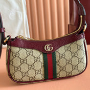 GUCCI 26S OPHIDIA BAG 20 IN DARK BEIGE AND RED CALFSKIN