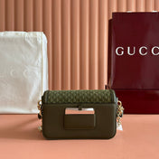 GUCCI 26S SHOULDER BAG 21 IN MOSS GREEN EMBOSSED SUEDE AND CALFSKIN