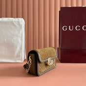 GUCCI 26S SHOULDER BAG 21 IN BROWN EMBOSSED SUEDE AND CALFSKIN