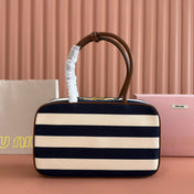MIUMIU 25S BEAU BAG 34 DARK BLUE AND IVORY IN CANVAS AND CALFSKIN