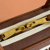 MIUMIU 25S BEAU BAG 28 BROWN AND BEIGE STRIPES IN CANVAS AND CALFSKIN