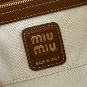 MIUMIU 25S BEAU BAG 28 BROWN AND BEIGE STRIPES IN CANVAS AND CALFSKIN