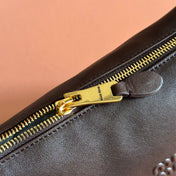 MIUMIU 26S CORDUROY POUCH BAG 25 IN DARK BROWN CALFSKIN GOLD HARDWARE