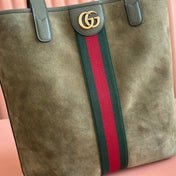 GUCCI 25S OPHIDIA MEDIUM TOTE 36 CM IN EARTH BROWN SUEDE