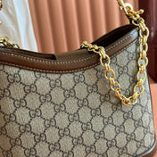 GUCCI 26S SHOULDER BAG 25 IN DARK BEIGE AND BROWN COATED CANVAS