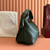 GUCCI 25S HANDBAG 46 CM IN DARK GREEN CALFSKIN WITH GOLD HARDWARE