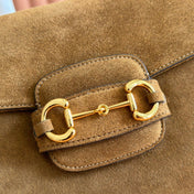 GUCCI 25S HORSEBIT 1955 30 CM IN BROWN SUEDE WITH GOLD HARDWARE