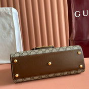 GUCCI 25S HORSEBIT 1955 MEDIUM SHOULDER BAG 29 CM IN DARK BEIGE CANVAS AND BROWN CALFSKIN WITH GOLD HARDWARE