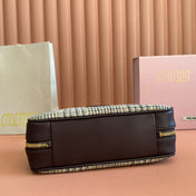 MIUMIU 26S BEAU CANVAS BAG 28 IN MULTICOLOR WOOL AND BROWN CALFSKIN