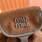 MIUMIU 26S BACKPACK 22 IN CHOCOLATE BROWN CANVAS BLACK CALFSKIN