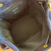 MIUMIU 26S BACKPACK 22 IN DARK BLUE CANVAS BLUE CALFSKIN