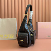MIUMIU 26S POCKET BAG 38 IN BLACK CALFSKIN GOLD HARDWARE
