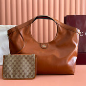 GUCCI 26S GIGLIO LARGE TOTE BAG 60 IN DARK BROWN SHINY CALFSKIN