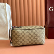 GUCCI 26S GG TOILETRY CASE 28 IN DARK BEIGE AND BROWN CANVAS
