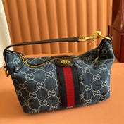GUCCI 26S GIGLIO TOP HANDLE BAG 19 IN BLUE AND WHITE DENIM