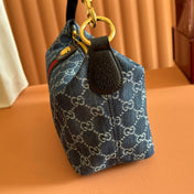 GUCCI 26S GIGLIO TOP HANDLE BAG 27 IN BLUE AND WHITE DENIM