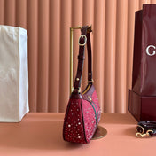 GUCCI 26S OPHIDIA SHOULDER BAG 26 IN DARK RED CANVAS EMBELLISHED WITH RHINESTONES
