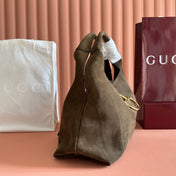 GUCCI 26S SOFTBIT SHOULDER BAG 46 IN DARK BROWN SUEDE