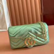GUCCI 26S GG MARMONT BAG 16 IN METALLIC PALE GREEN LAMBSKIN