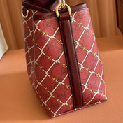 GUCCI 26S GG EMBLEM BUCKET BAG 19 IN DARK RED COATED FABRIC