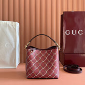 GUCCI 26S GG EMBLEM BUCKET BAG 19 IN DARK RED COATED FABRIC