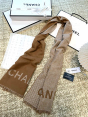 HOUNDSTOOTH SCARF 185 CM IN CAMEL BROWN CASHMERE 393124