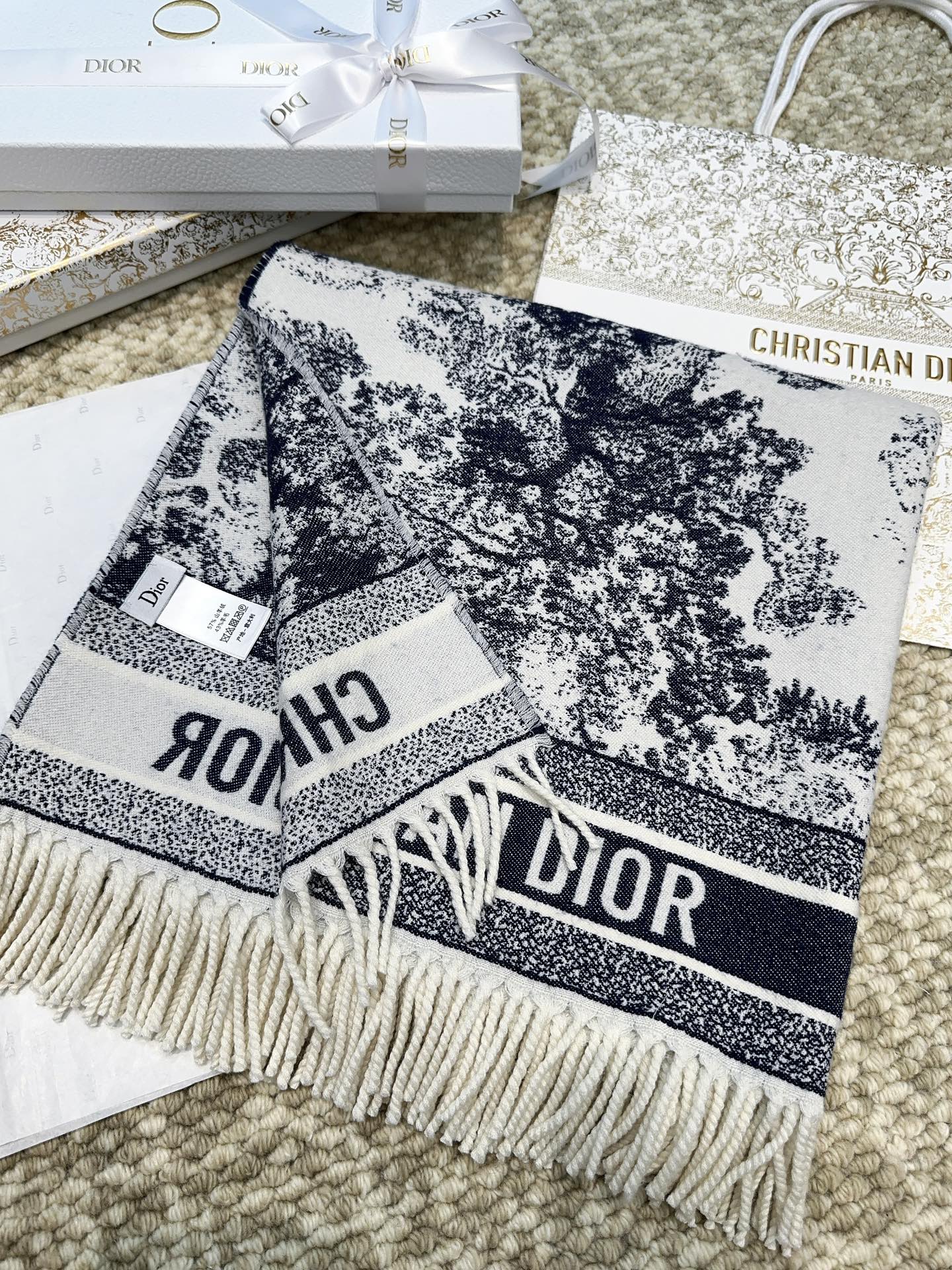 DIOR 26S SCARF 140 IN WOOL AND CASHMERE 509309