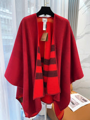 WOOL CAPE 140 CM CHERRY RED AND BLACK 394534