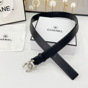 DOUBLE C BELT 30MM IN BLACK CALFSKIN WITH SHINY SILVER BUCKLE
