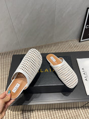 ALAIA WOVEN FLAT SHOES IN WHITE CALFSKIN STYLE 4