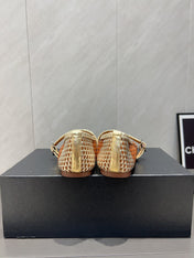 ALAIA MARY JANE FLATS WOVEN PATTERN 25S IN BROWN CALFSKIN