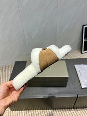 BALENCIAGA 25S SLIPPERS IN LIGHT BROWN SUEDE AND WHITE WOOL