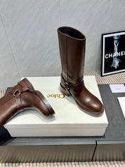 CHLOÉ 26S KNEE-HIGH BOOTS IN DARK BROWN CALFSKIN
