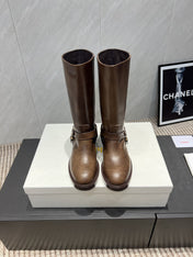 CHLOÉ 26S KNEE-HIGH BOOTS IN EARTH BROWN CALFSKIN