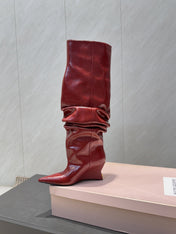 BALMAIN 26S KNEE-HIGH BOOTS 75 MM IN RED CALFSKIN