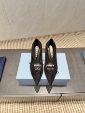 PRADA 26S POINTED TOE HEELS 75MM IN BLACK SUEDE WITH BOW