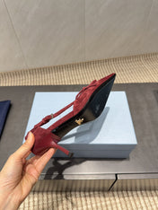 PRADA 26S POINTED TOE CUT OUT HIGH HEELS 75MM IN BURGUNDY RED SUEDE WITH BOW