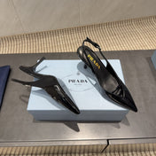 PRADA 26S POINTED TOE SLINGBACK HIGH HEELS 75MM IN BLACK CALFSKIN
