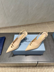 PRADA 26S POINTED TOE SLINGBACK HIGH HEELS 75MM IN BEIGE CALFSKIN