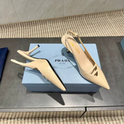 PRADA 26S POINTED TOE SLINGBACK HIGH HEELS 75MM IN BEIGE CALFSKIN