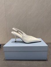 PRADA 26S POINTED TOE SLINGBACK HIGH HEELS 75MM IN WHITE CALFSKIN