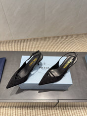 PRADA 26S POINTED TOE SLINGBACK HIGH HEELS 75MM IN BLACK SUEDE