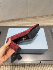 PRADA 26S SQUARE TOE HIGH HEELS 85MM IN DARK RED SUEDE