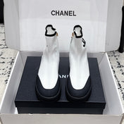 CHANEL 26S ZIPPER BOOTS IN WHITE MIX BLACK FABRIC AND LAMBSKIN